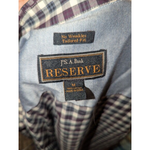 Jos A Bank Reserve Tailored Fit Plaid Button Down Shirt - Men's Medium No Iron - Picture 7 of 8